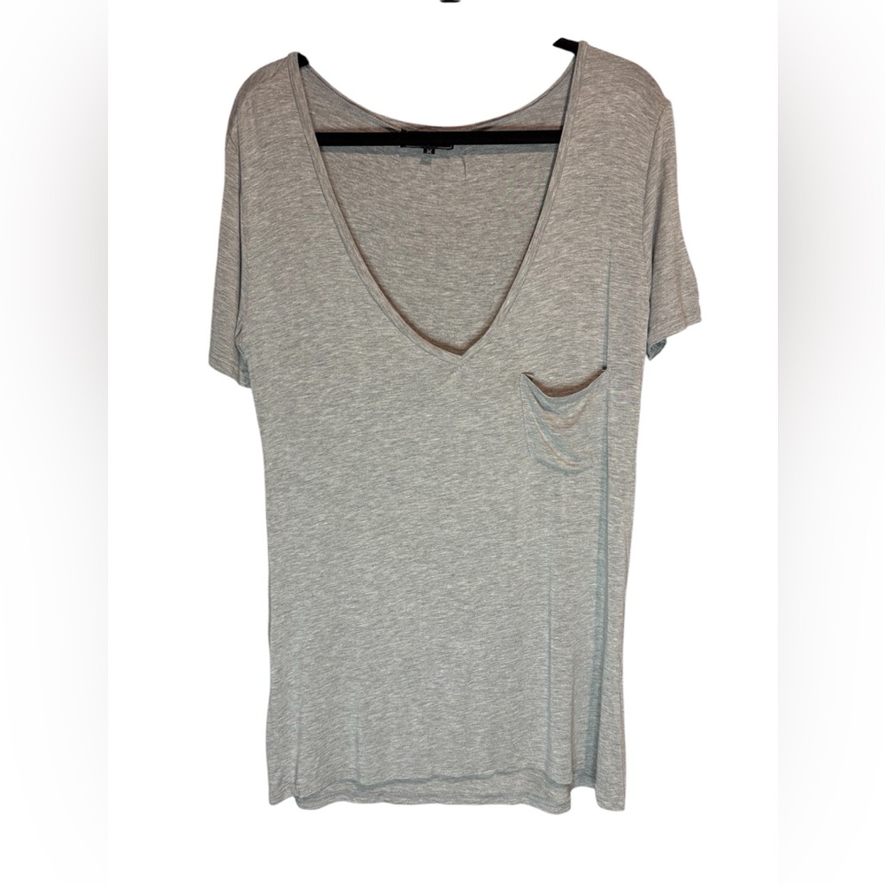 POL Women's Short Sleeve Deep V Pocket Tee - Heather Gray